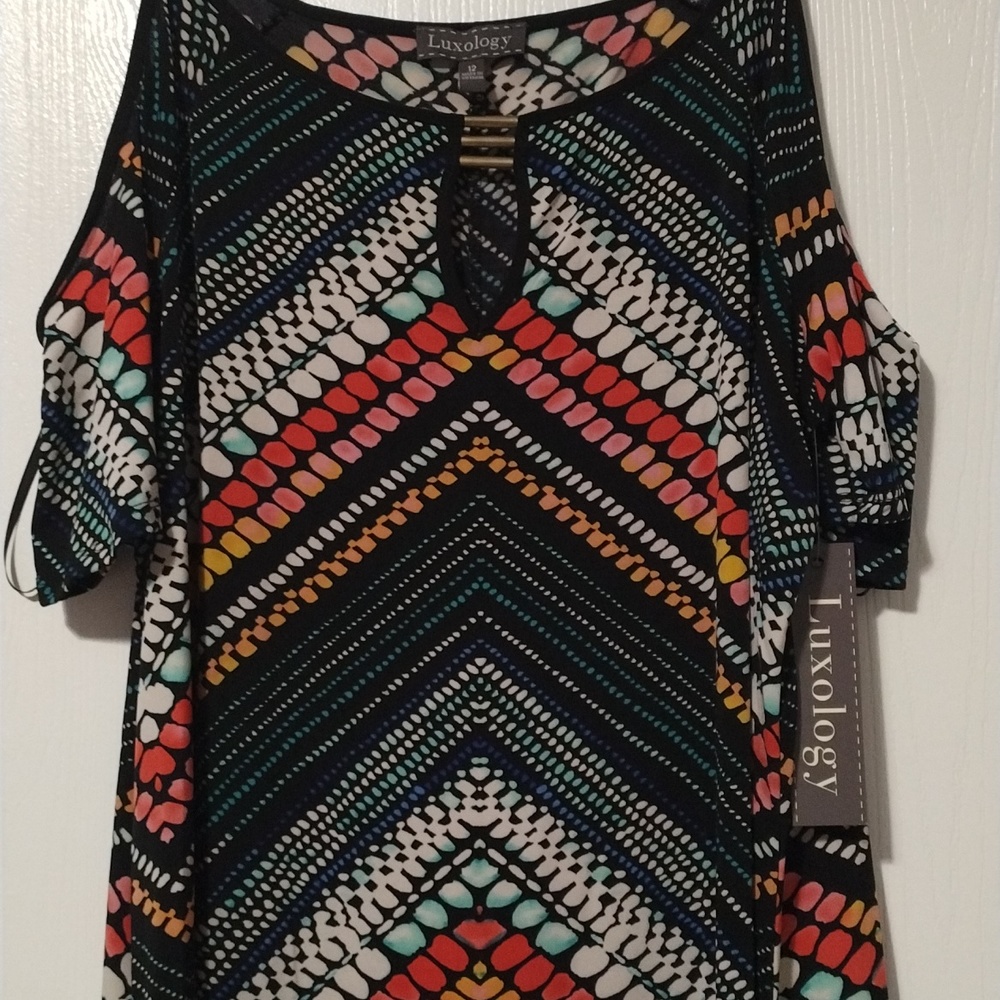 🫶 Luxology size 12 cold shoulder multicolor party dress - Picture 4 of 4